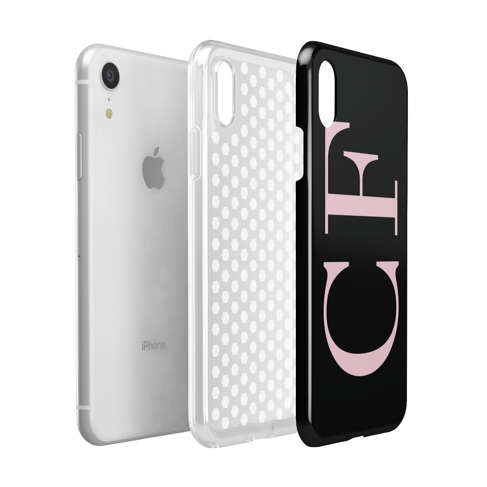 Black with Large Pink Initials Personalised Apple iPhone XR White 3D Tough Case Expanded view