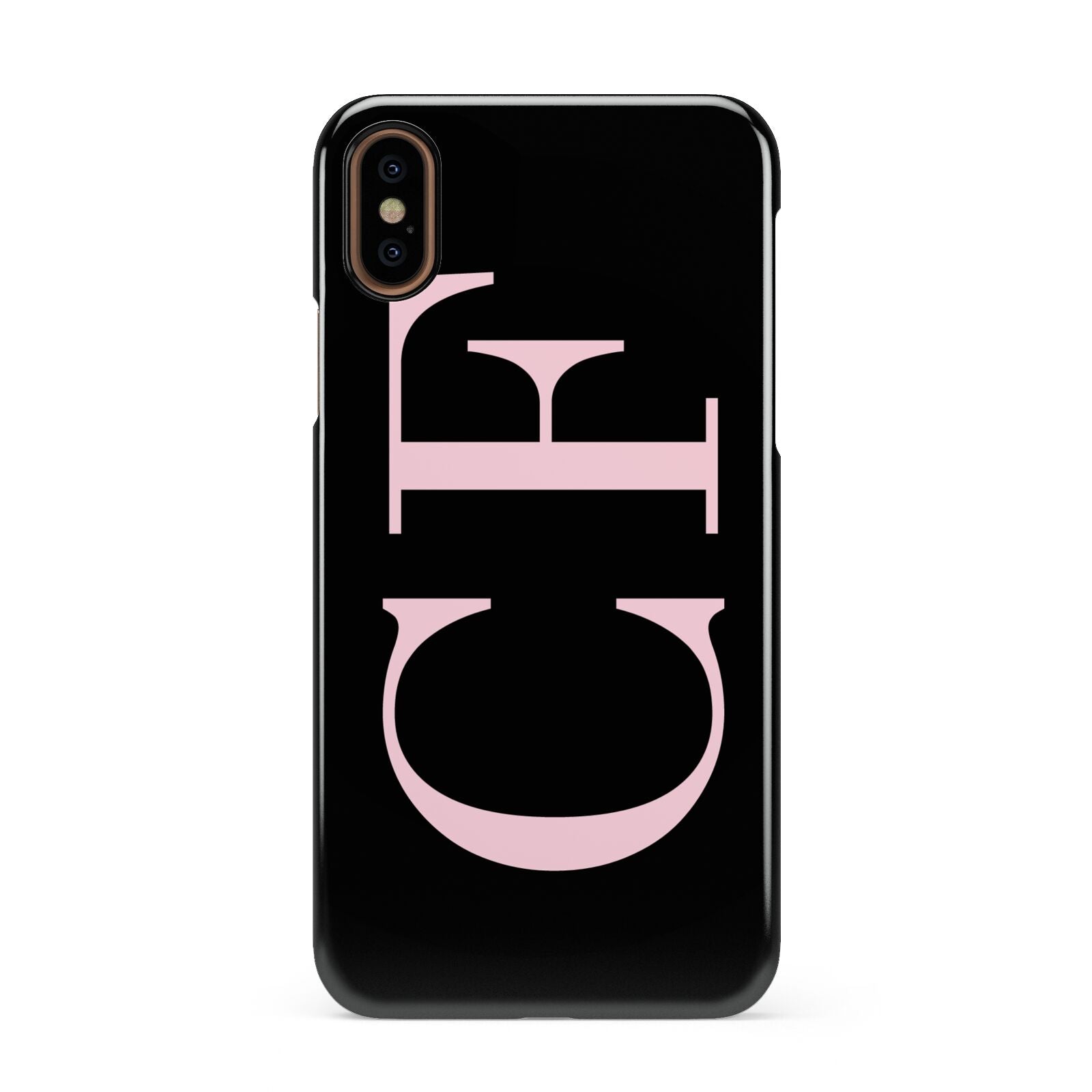 Black with Large Pink Initials Personalised Apple iPhone XS 3D Snap Case