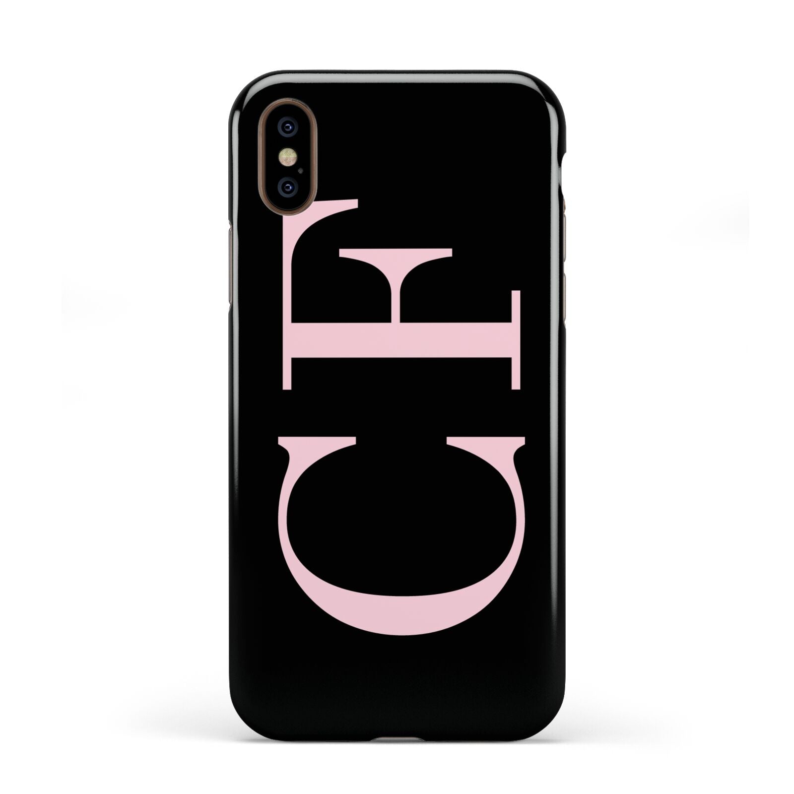 Black with Large Pink Initials Personalised Apple iPhone XS 3D Tough