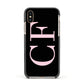 Black with Large Pink Initials Personalised Apple iPhone Xs Impact Case Black Edge on Gold Phone