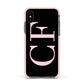 Black with Large Pink Initials Personalised Apple iPhone Xs Impact Case Pink Edge on Black Phone