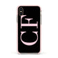 Black with Large Pink Initials Personalised Apple iPhone Xs Impact Case Pink Edge on Gold Phone