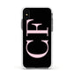 Black with Large Pink Initials Personalised Apple iPhone Xs Impact Case White Edge on Black Phone