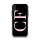 Black with Large Pink Initials Personalised Apple iPhone Xs Impact Case White Edge on Silver Phone