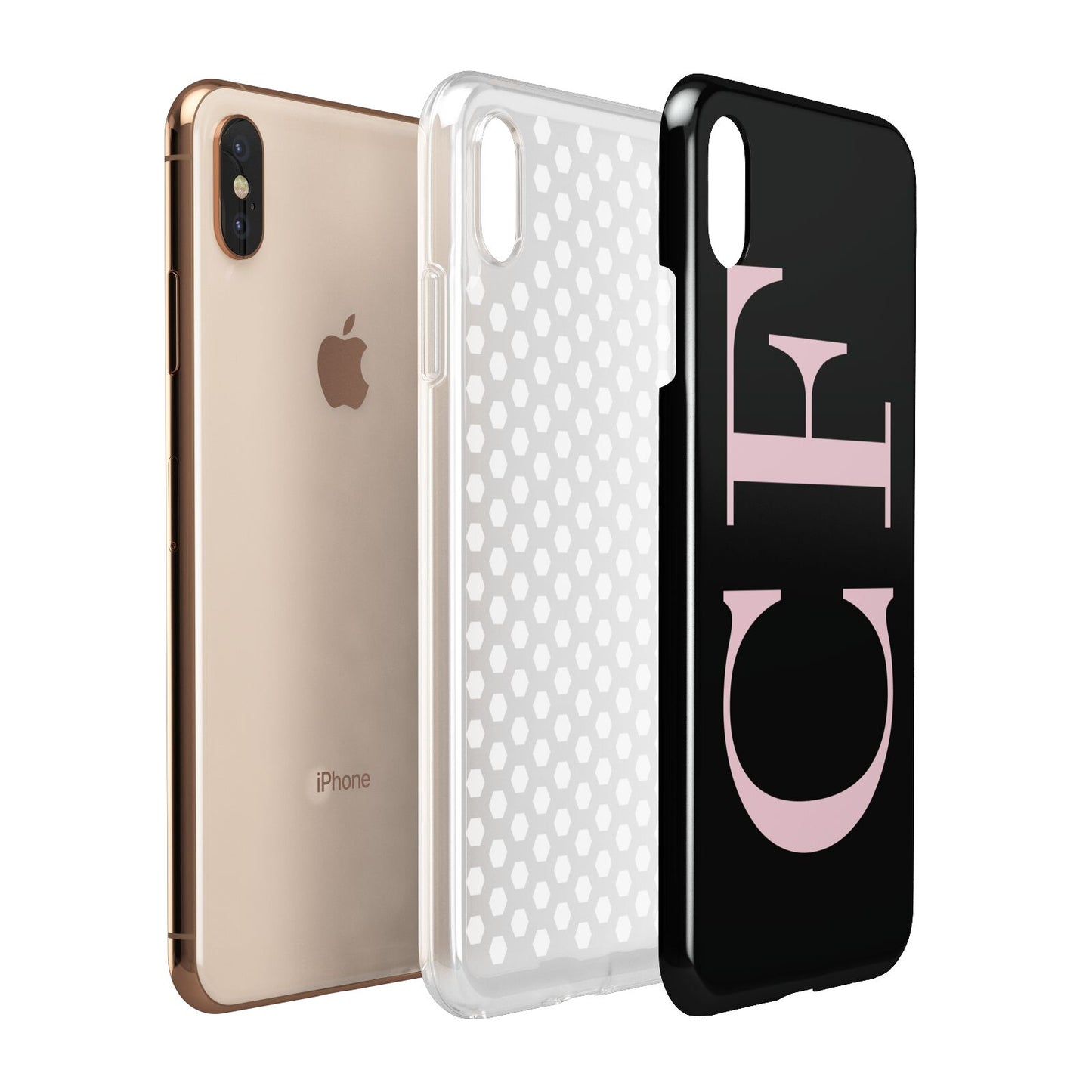 Black with Large Pink Initials Personalised Apple iPhone Xs Max 3D Tough Case Expanded View