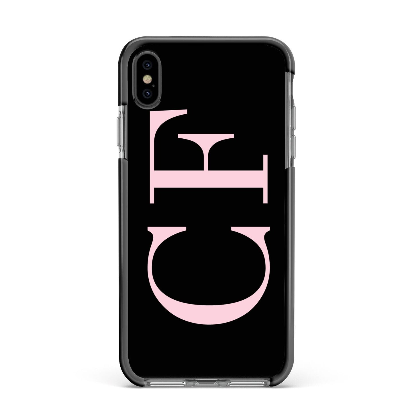 Black with Large Pink Initials Personalised Apple iPhone Xs Max Impact Case Black Edge on Black Phone