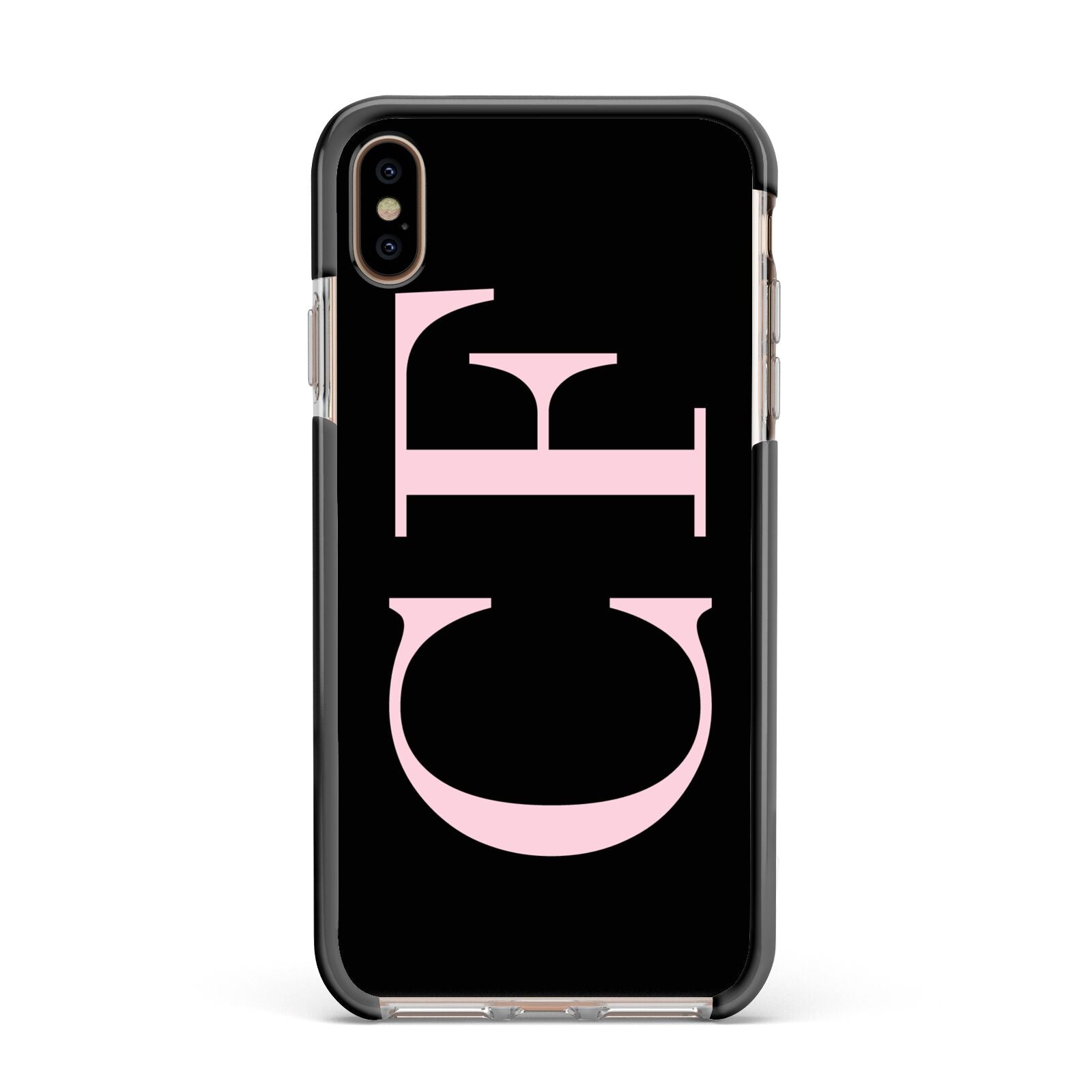 Black with Large Pink Initials Personalised Apple iPhone Xs Max Impact Case Black Edge on Gold Phone