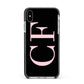 Black with Large Pink Initials Personalised Apple iPhone Xs Max Impact Case Black Edge on Silver Phone