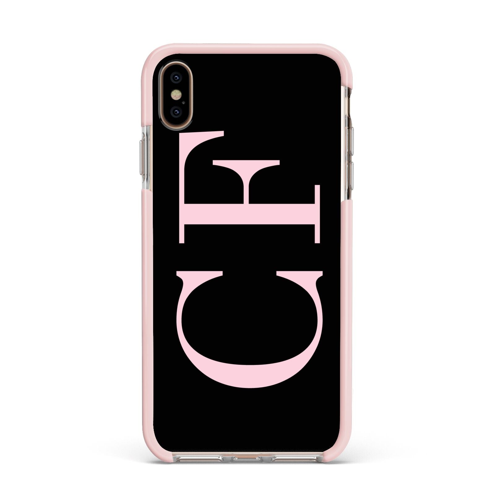 Black with Large Pink Initials Personalised Apple iPhone Xs Max Impact Case Pink Edge on Gold Phone
