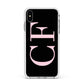 Black with Large Pink Initials Personalised Apple iPhone Xs Max Impact Case White Edge on Silver Phone
