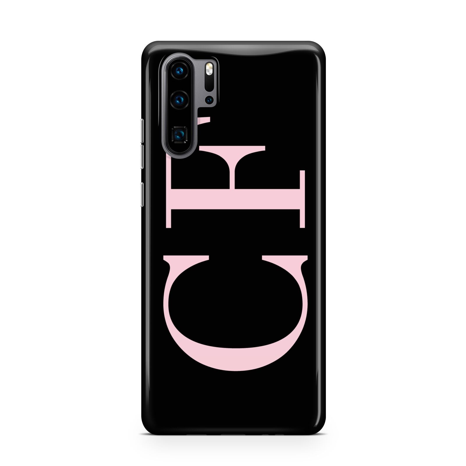 Black with Large Pink Initials Personalised Huawei P30 Pro Phone Case