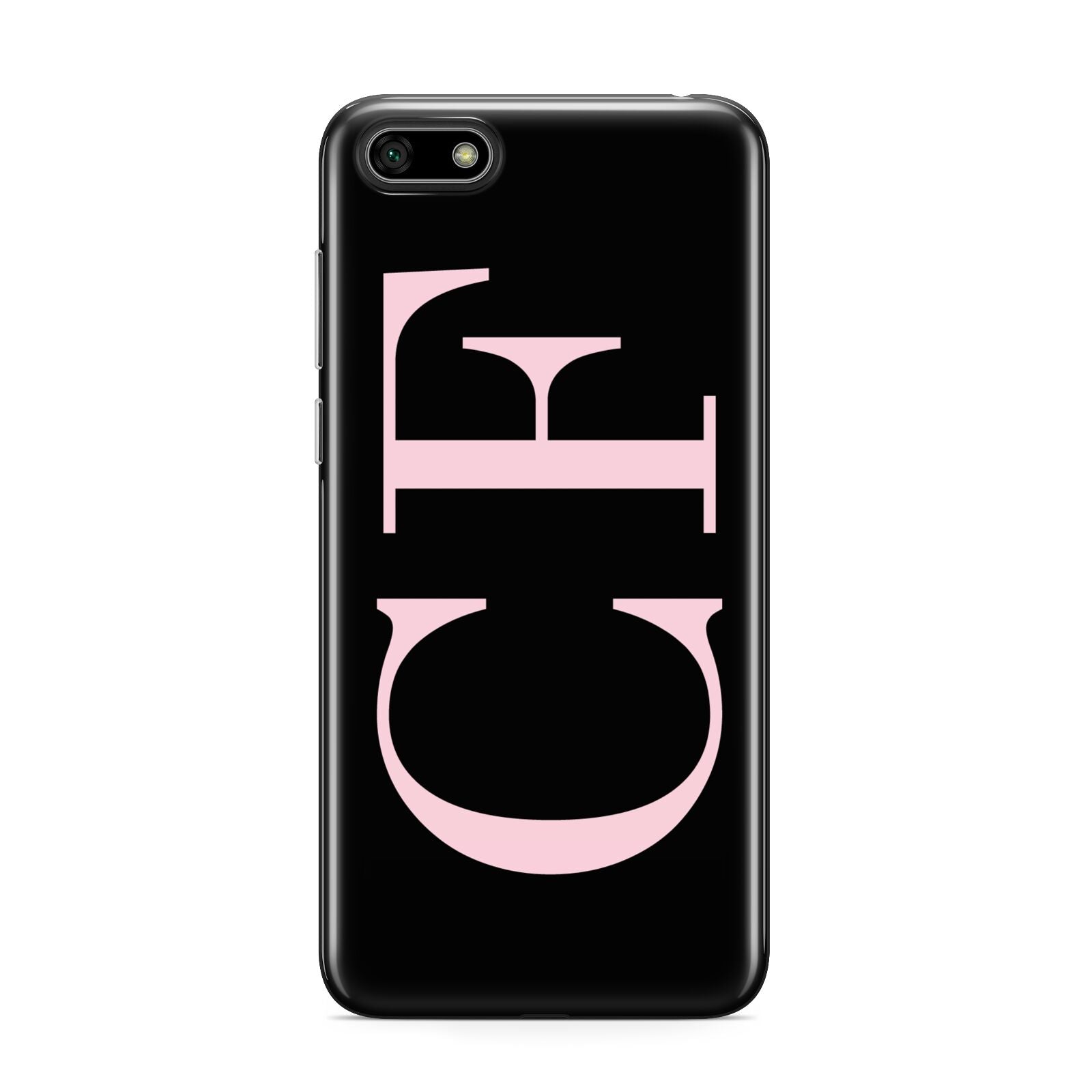 Black with Large Pink Initials Personalised Huawei Y5 Prime 2018 Phone Case