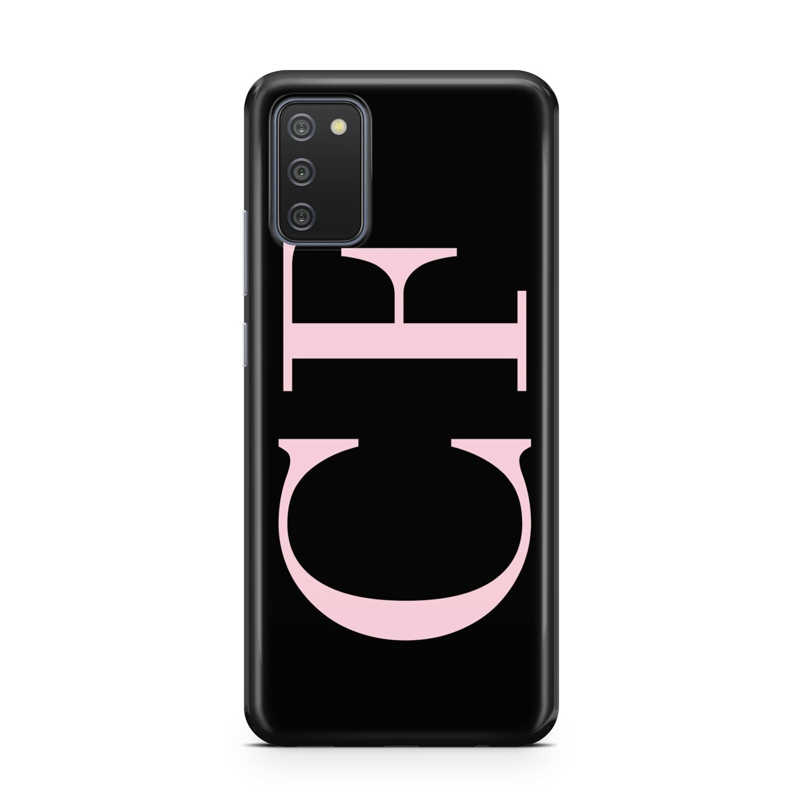 Black with Large Pink Initials Personalised Samsung A02s Case