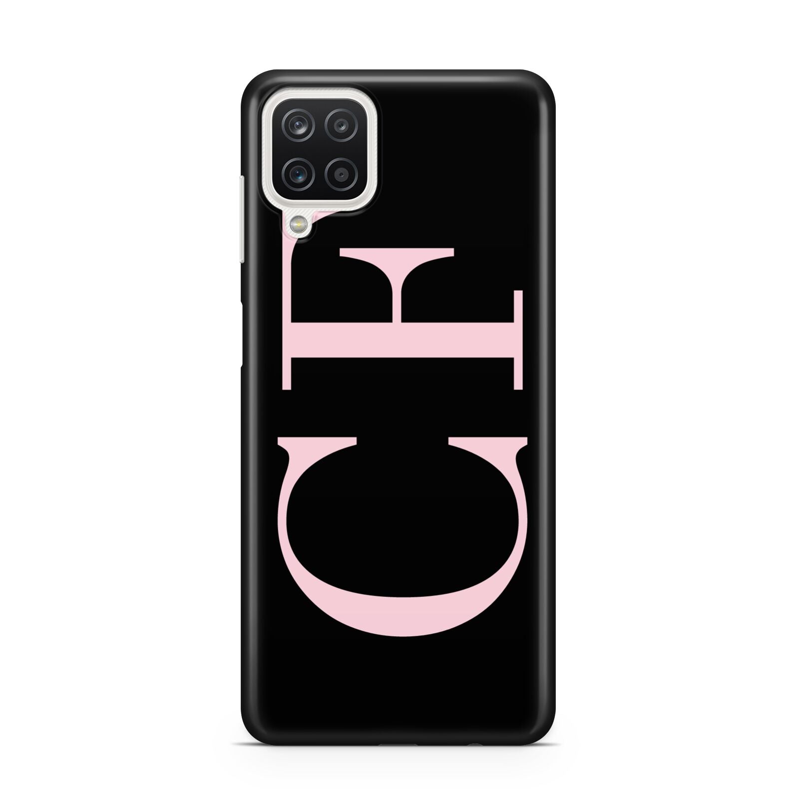 Black with Large Pink Initials Personalised Samsung A12 Case
