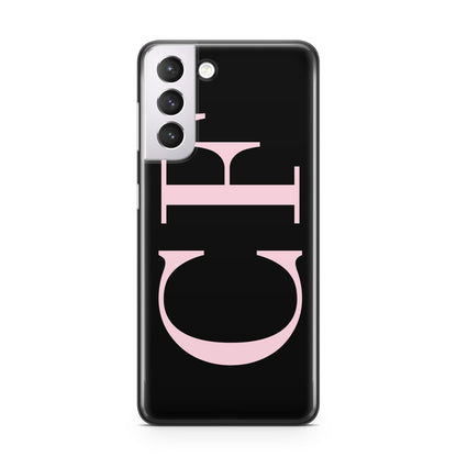 Black with Large Pink Initials Personalised Samsung S21 Case