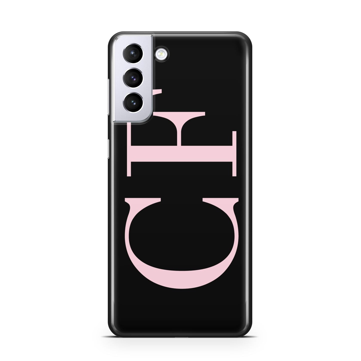 Black with Large Pink Initials Personalised Samsung S21 Plus Case