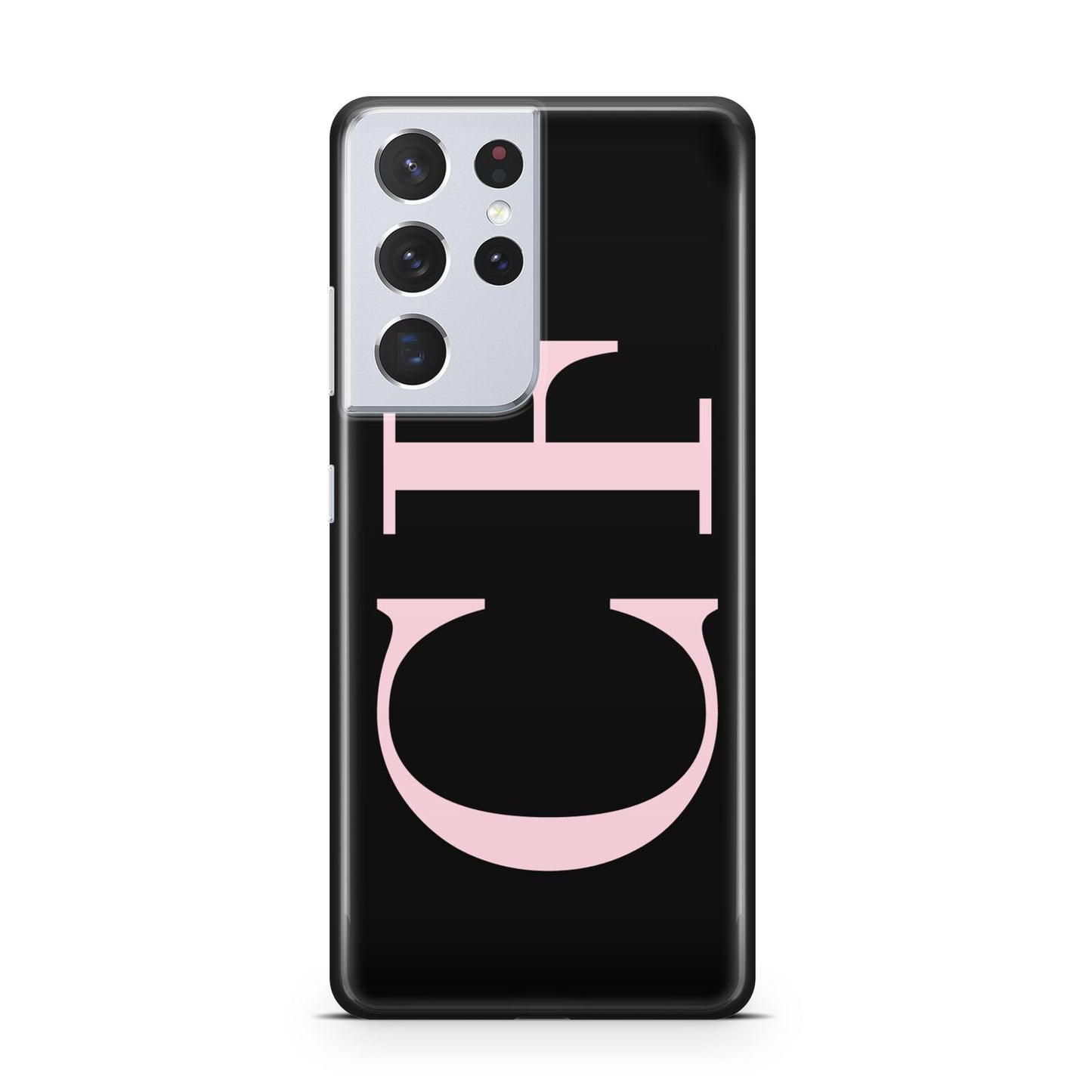Black with Large Pink Initials Personalised Samsung S21 Ultra Case