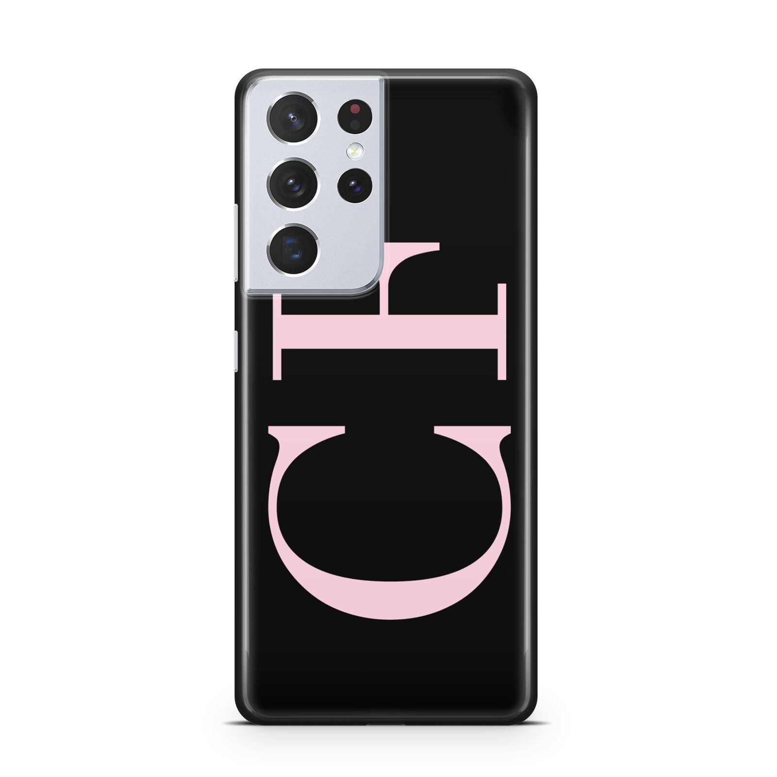 Black with Large Pink Initials Personalised Samsung S21 Ultra Case
