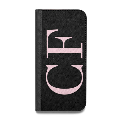 Black with Large Pink Initials Personalised Vegan Leather Flip Samsung Case