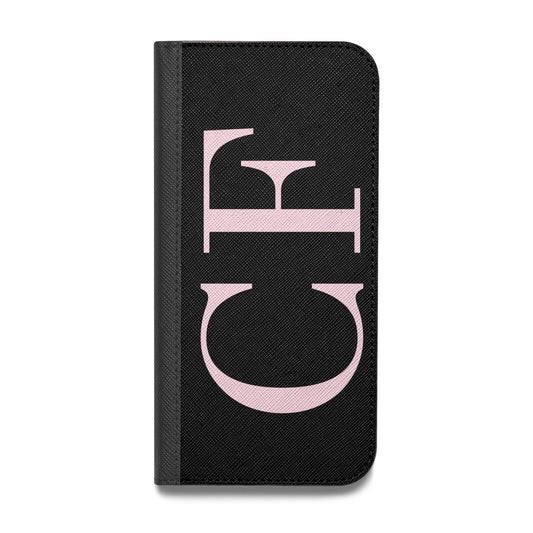 Black with Large Pink Initials Personalised Vegan Leather Flip iPhone Case