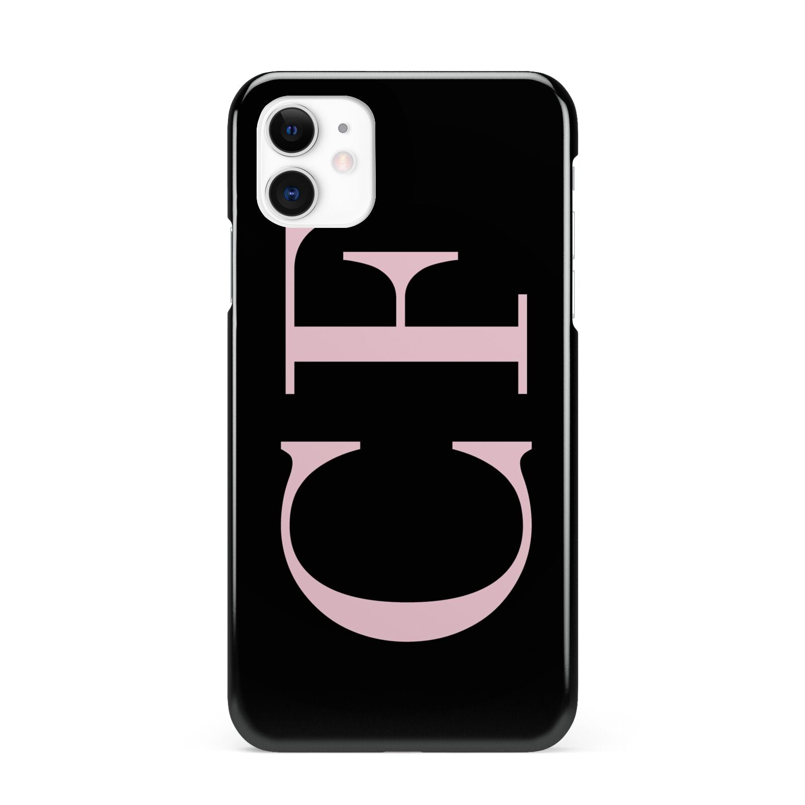 Black with Large Pink Initials Personalised iPhone 11 3D Snap Case