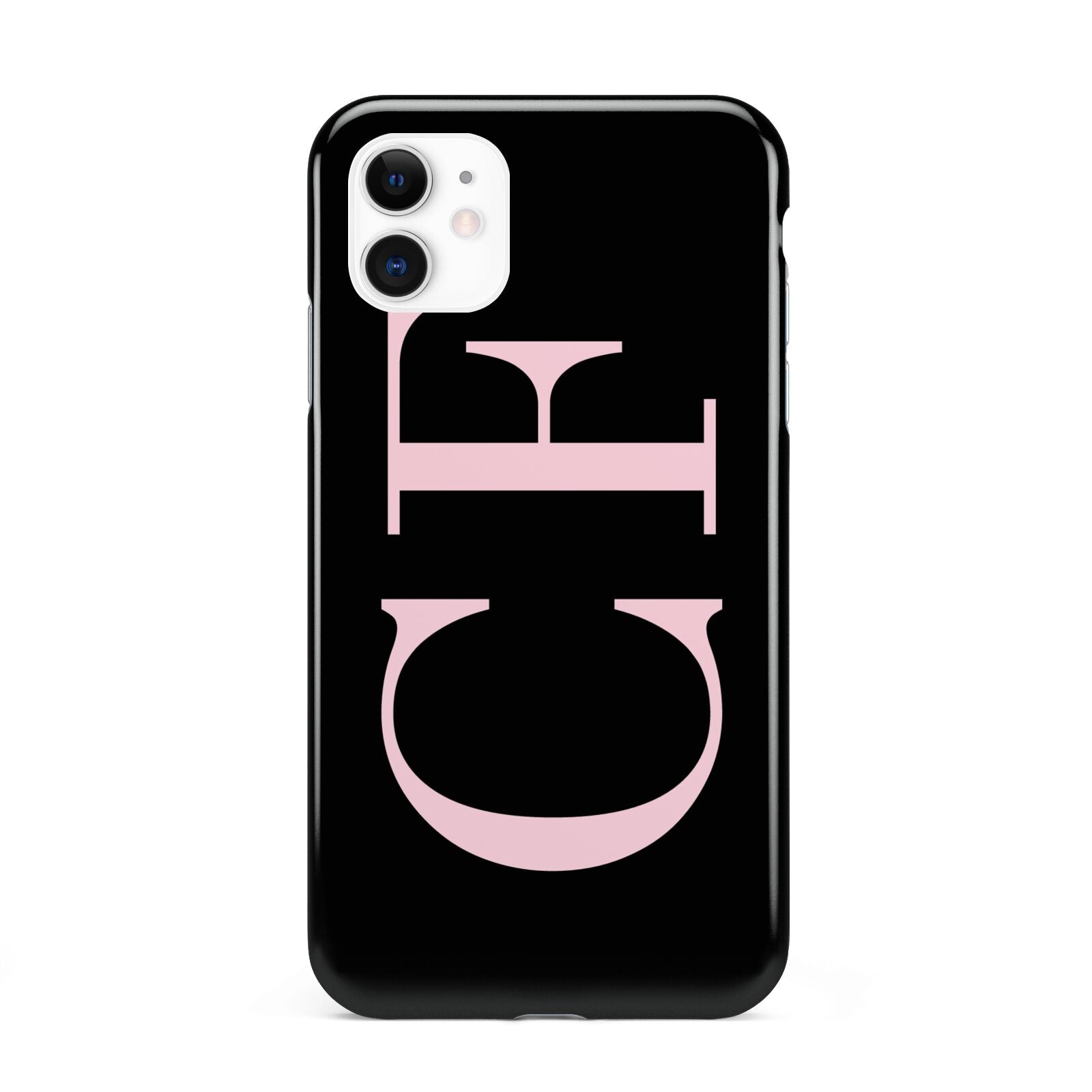 Black with Large Pink Initials Personalised iPhone 11 3D Tough Case