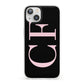Black with Large Pink Initials Personalised iPhone 13 Clear Bumper Case