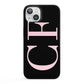 Black with Large Pink Initials Personalised iPhone 13 Full Wrap 3D Snap Case