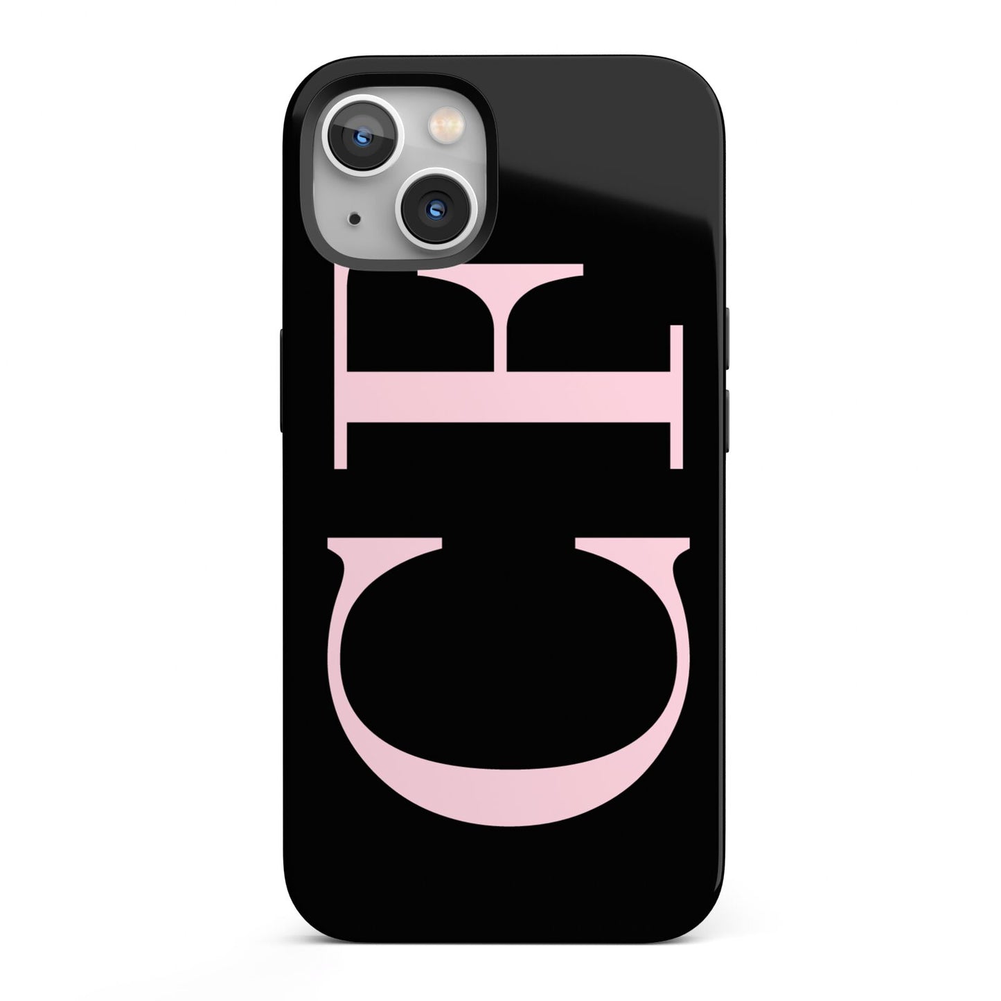 Black with Large Pink Initials Personalised iPhone 13 Full Wrap 3D Tough Case