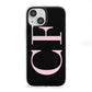 Black with Large Pink Initials Personalised iPhone 13 Mini Clear Bumper Case