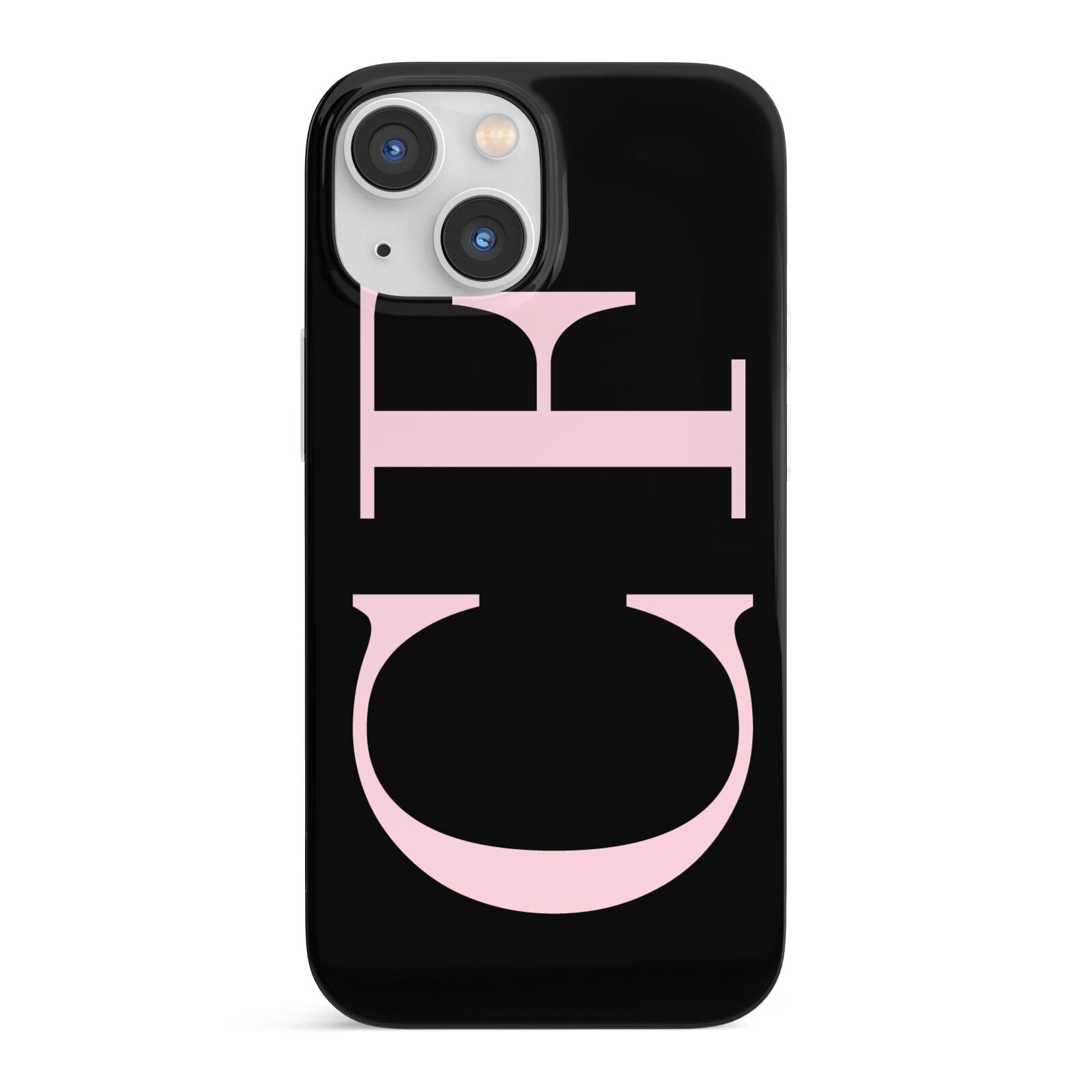 Black with Large Pink Initials Personalised iPhone 13 Mini Full Wrap 3D Snap Case