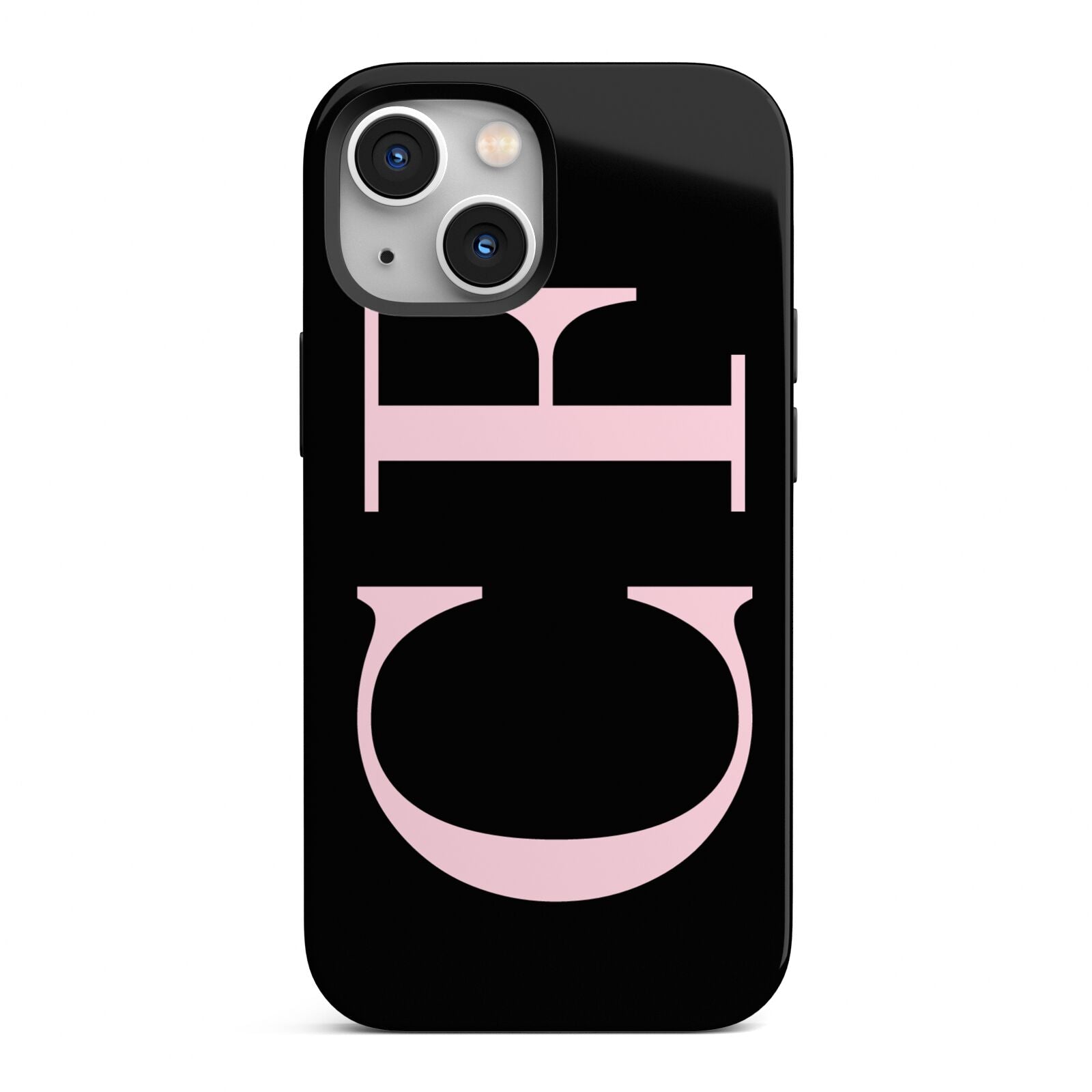 Black with Large Pink Initials Personalised iPhone 13 Mini Full Wrap 3D Tough Case