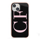 Black with Large Pink Initials Personalised iPhone 13 Mini TPU Impact Case with Pink Edges