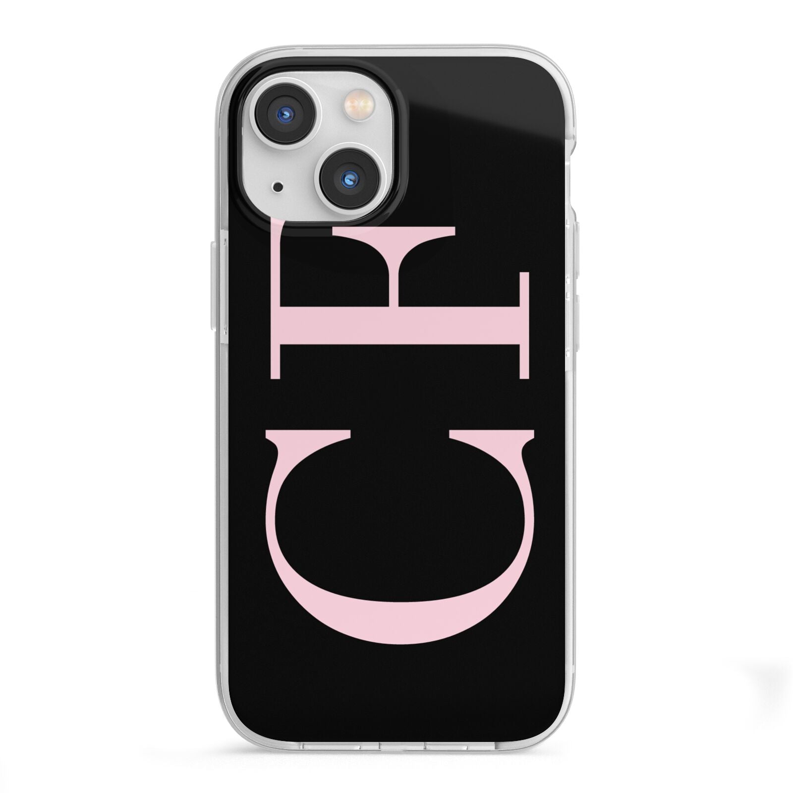 Black with Large Pink Initials Personalised iPhone 13 Mini TPU Impact Case with White Edges