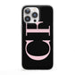 Black with Large Pink Initials Personalised iPhone 13 Pro Clear Bumper Case