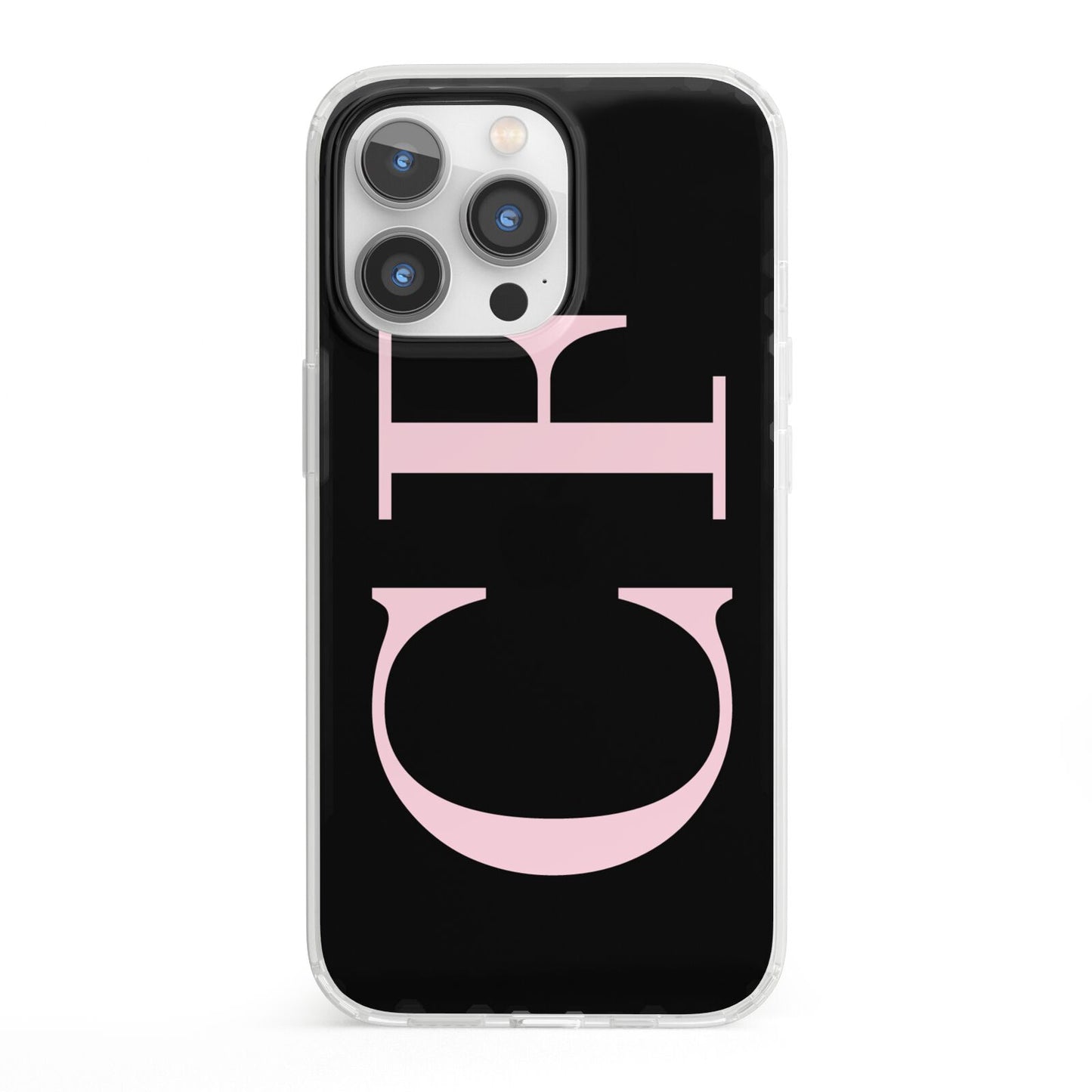 Black with Large Pink Initials Personalised iPhone 13 Pro Clear Bumper Case