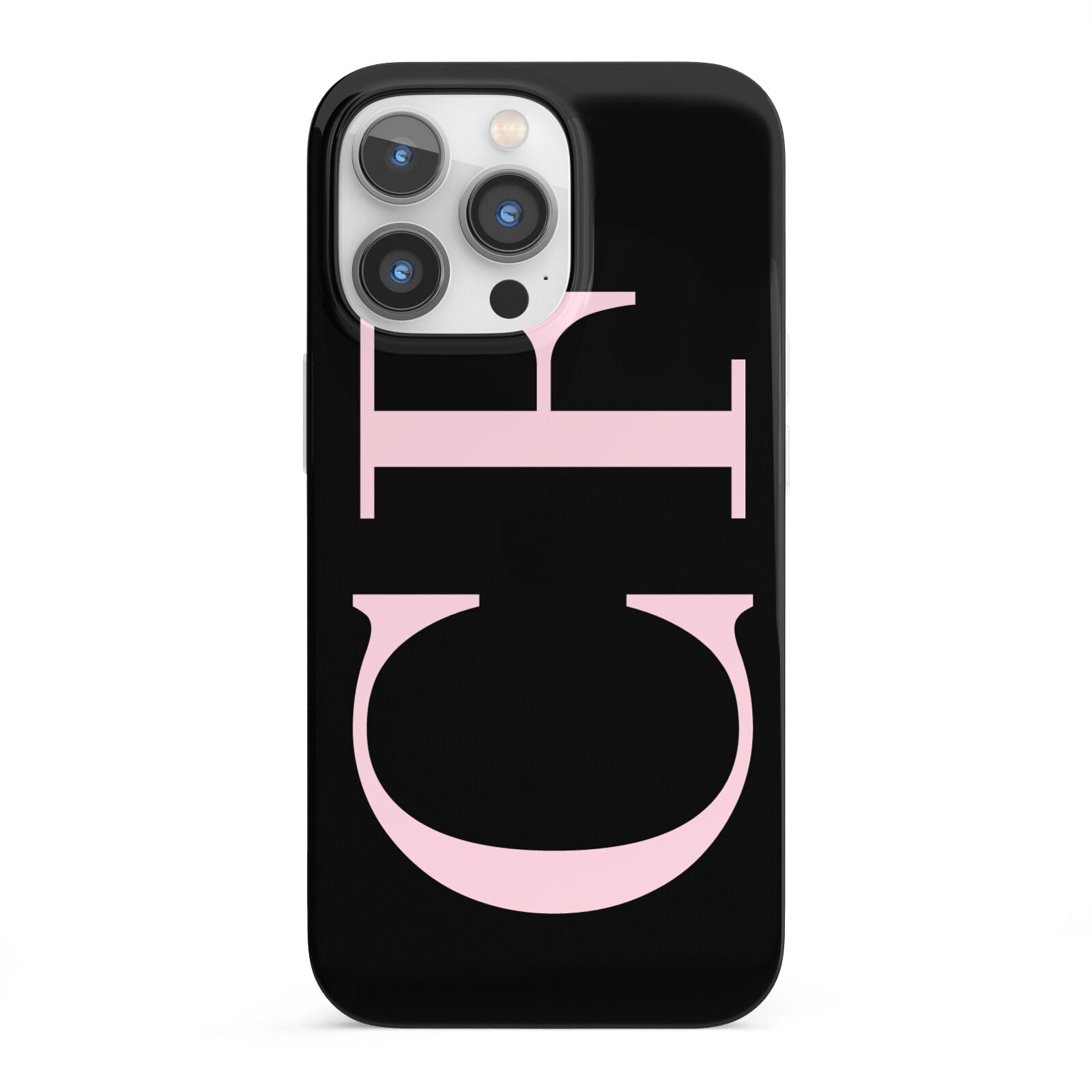 Black with Large Pink Initials Personalised iPhone 13 Pro Full Wrap 3D Snap Case