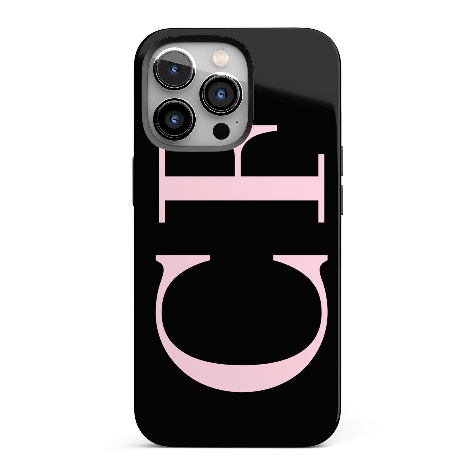 Black with Large Pink Initials Personalised iPhone 13 Pro Full Wrap 3D Tough Case