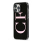 Black with Large Pink Initials Personalised iPhone 13 Pro Max Black Impact Case Side Angle on Silver phone