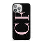 Black with Large Pink Initials Personalised iPhone 13 Pro Max Clear Bumper Case