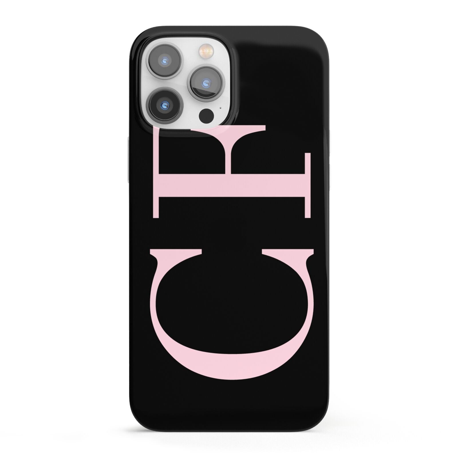 Black with Large Pink Initials Personalised iPhone 13 Pro Max Full Wrap 3D Snap Case