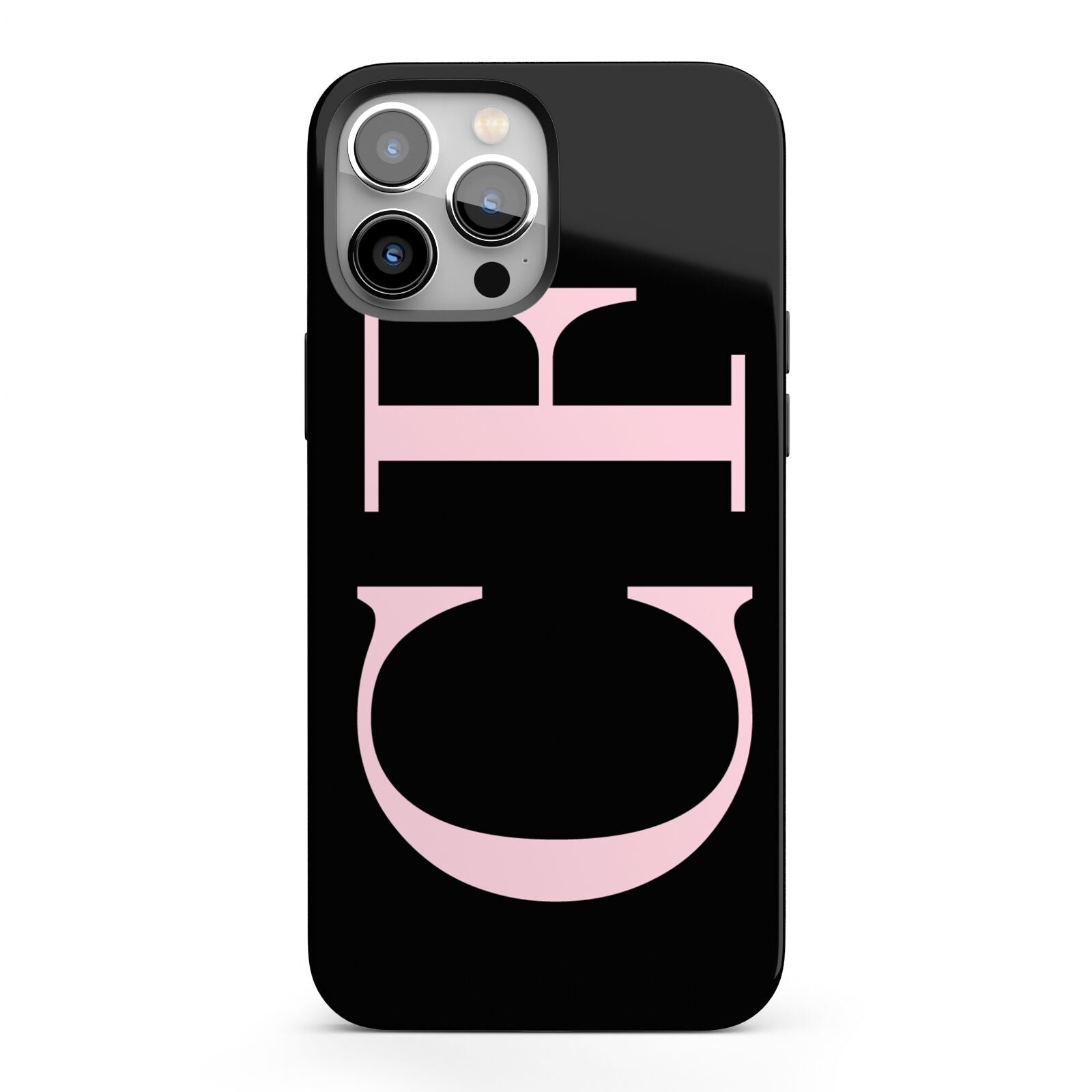 Black with Large Pink Initials Personalised iPhone 13 Pro Max Full Wrap 3D Tough Case