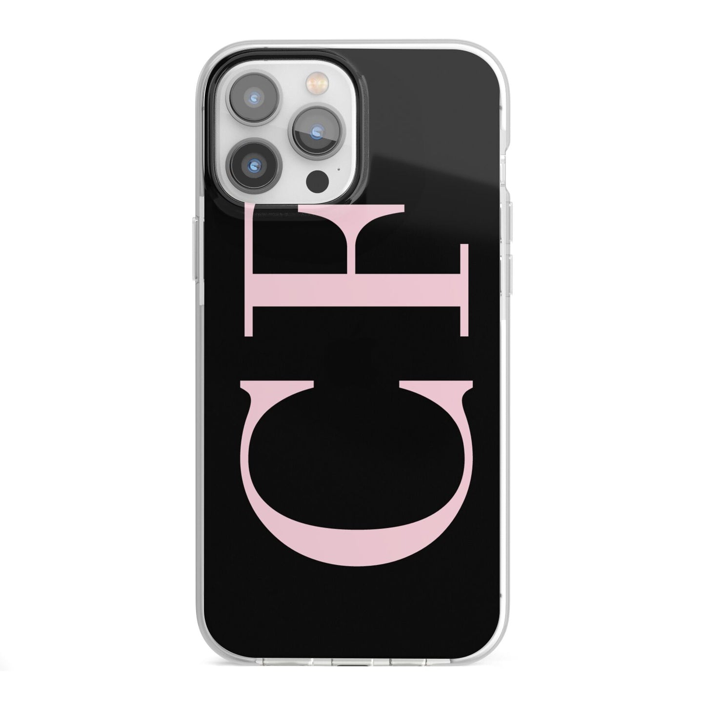 Black with Large Pink Initials Personalised iPhone 13 Pro Max TPU Impact Case with White Edges