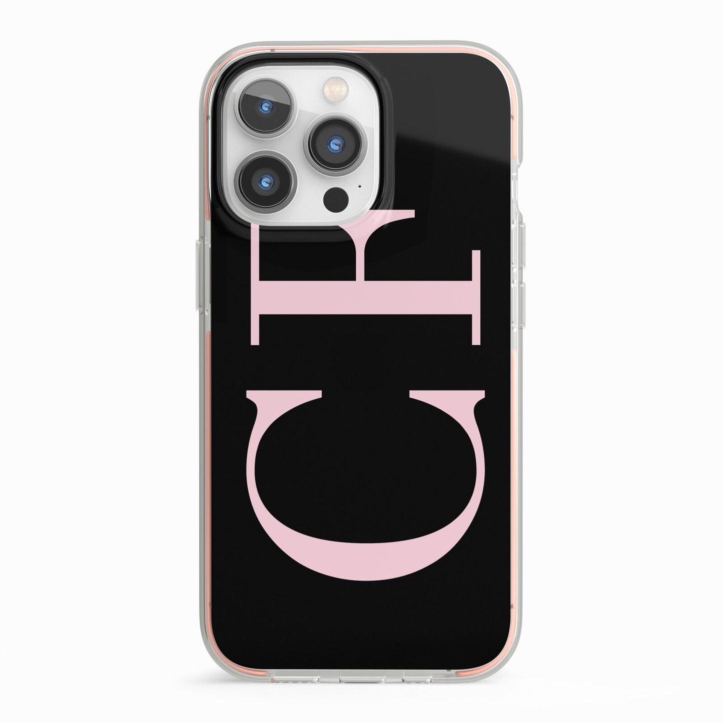 Black with Large Pink Initials Personalised iPhone 13 Pro TPU Impact Case with Pink Edges