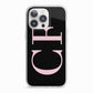 Black with Large Pink Initials Personalised iPhone 13 Pro TPU Impact Case with White Edges