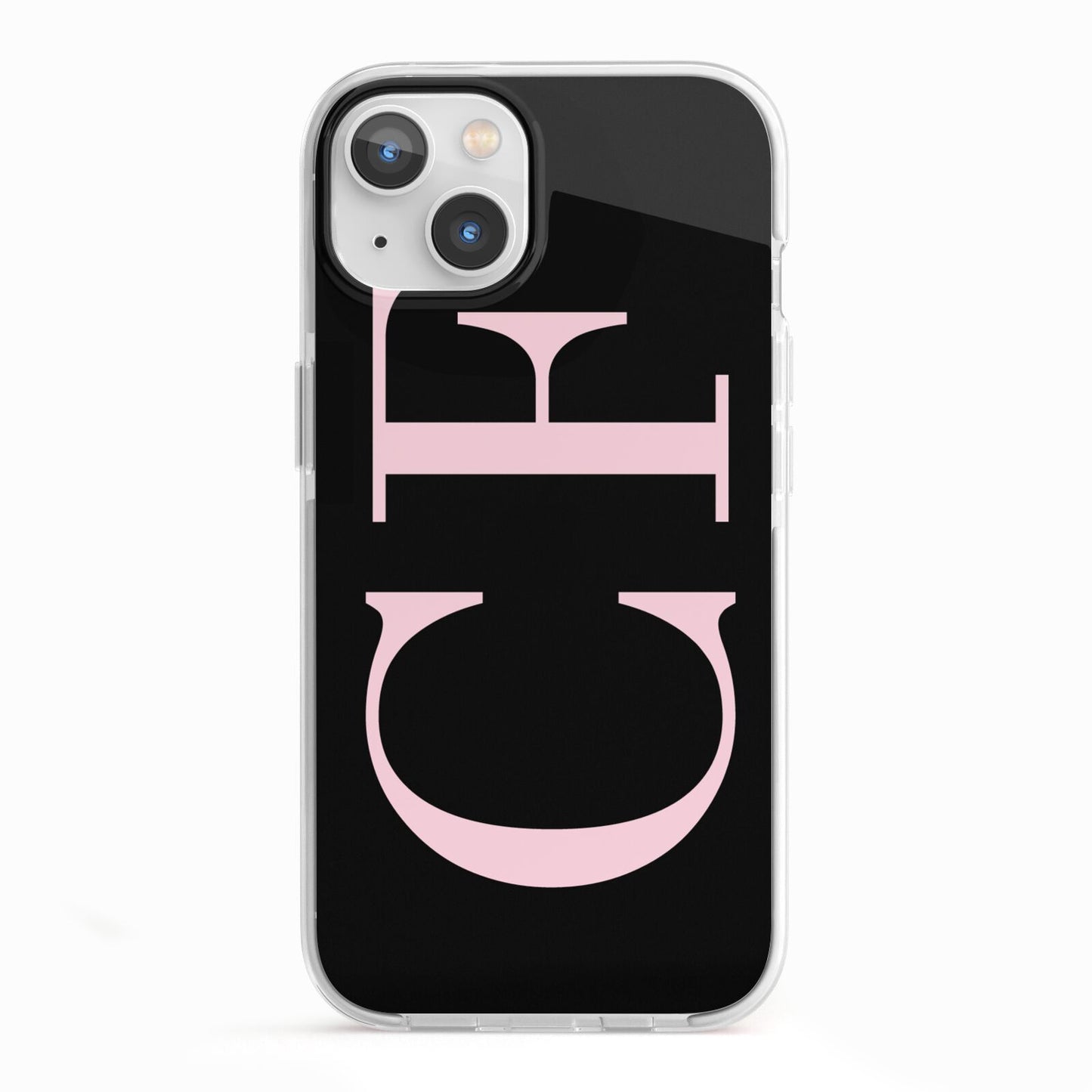 Black with Large Pink Initials Personalised iPhone 13 TPU Impact Case with White Edges