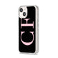 Black with Large Pink Initials Personalised iPhone 14 Clear Tough Case Starlight Angled Image