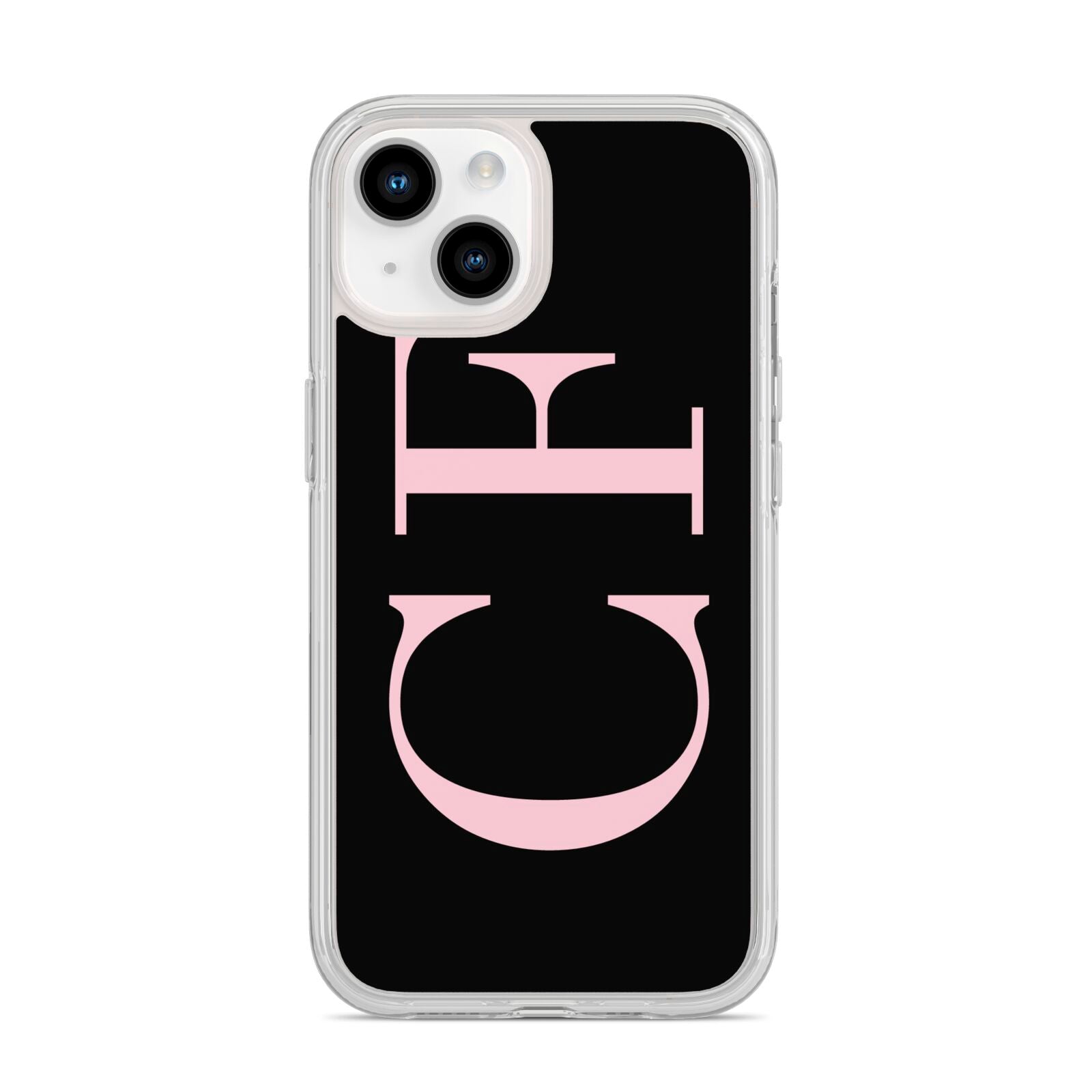 Black with Large Pink Initials Personalised iPhone 14 Clear Tough Case Starlight