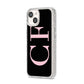 Black with Large Pink Initials Personalised iPhone 14 Glitter Tough Case Starlight Angled Image