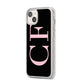 Black with Large Pink Initials Personalised iPhone 14 Plus Clear Tough Case Starlight Angled Image
